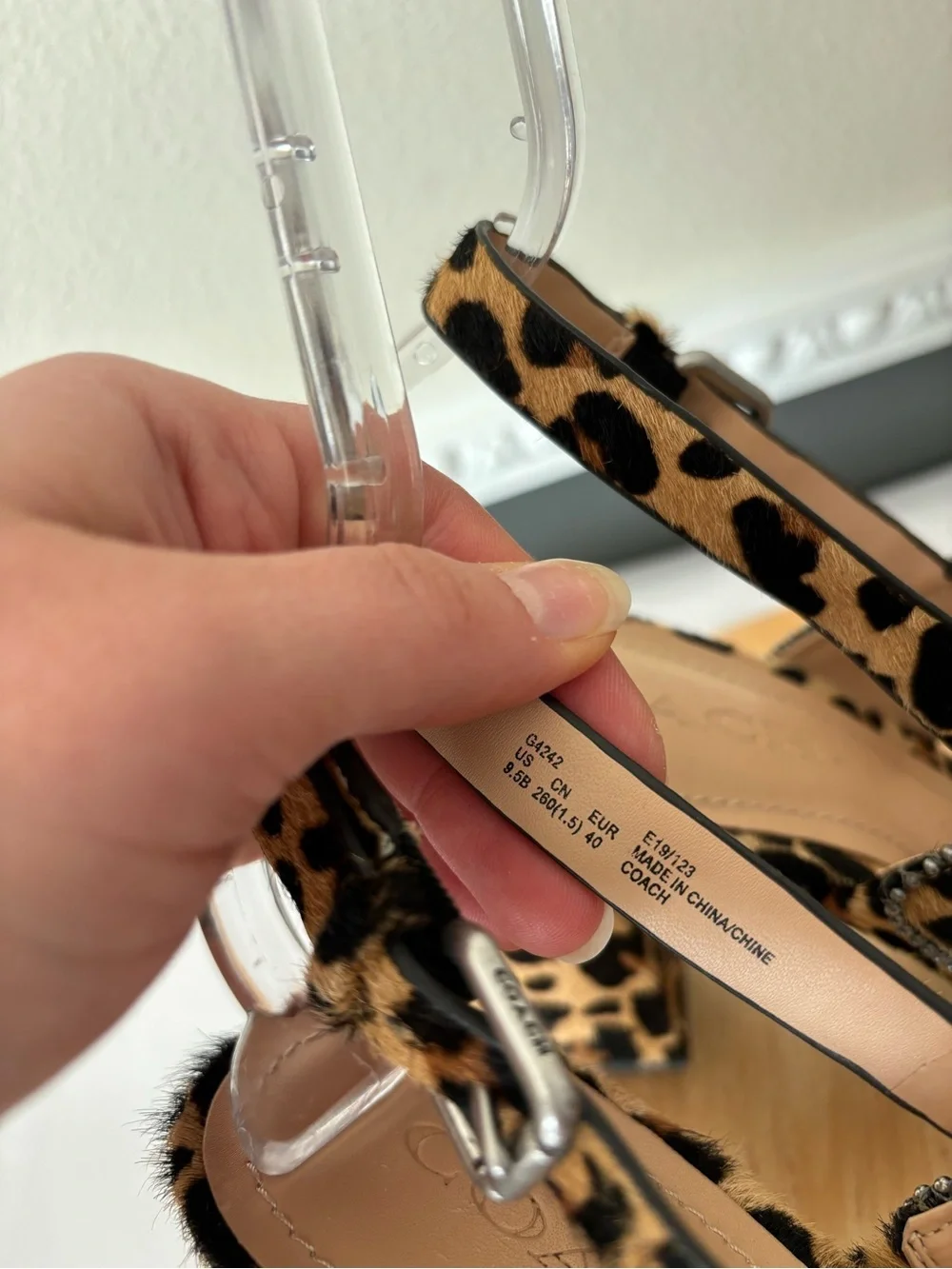 Coach Rylie Leopard Print Calf Hair Block Heel Sandals Size 9.5
